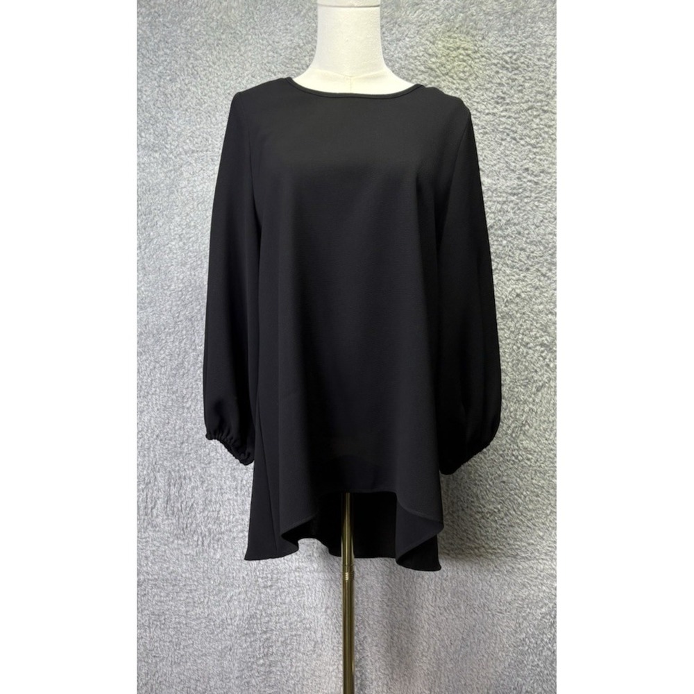 IC by Connie K Womens S Black Knit Tunic Top Balloon Sleeve Back Bow Lagenlook